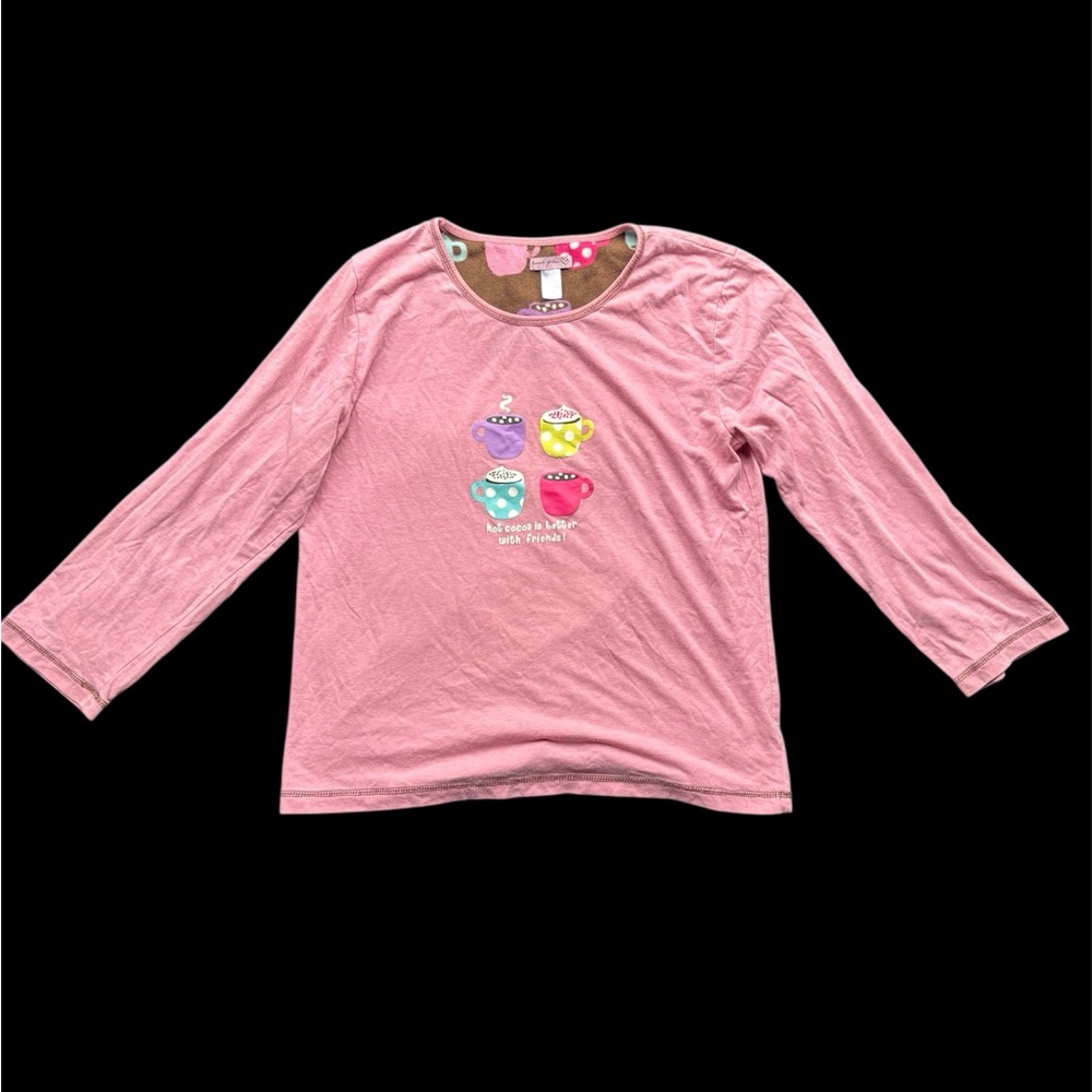 ✨ Emme Jordan long sleeve pink cotton top with cute coffee design✨